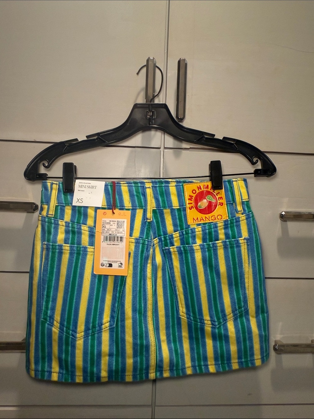 Simon Miller Striped Jean Shorts in Yellow, Green & Blue